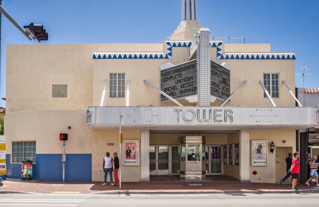 Photograph of the Tower theater near our apartments in Miami, featuring an art deco neighborhood facade.