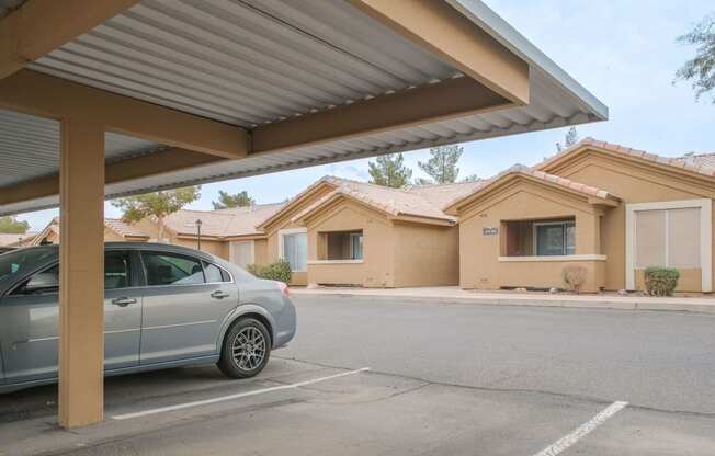 a car parked under a covered parking lot