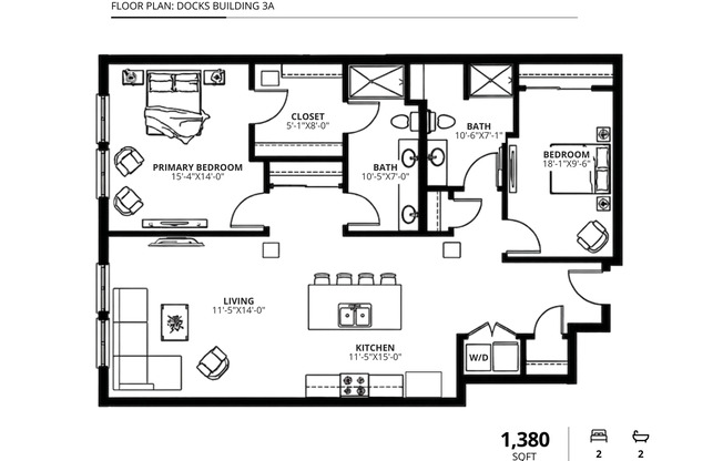 2 beds, 2 baths, 1,380 sqft, $3,350, Unit 503