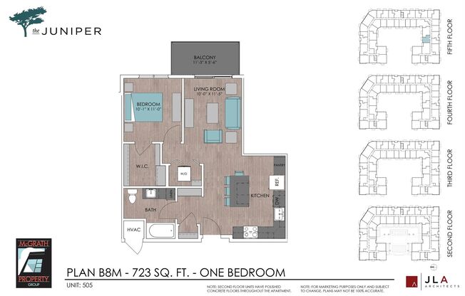 1 bed, 1 bath, 723 sqft, $1,765, Unit 505
