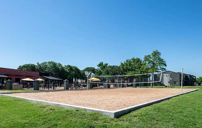 sand volleyball court at fusion fort worth apartments in haltom city, Texas