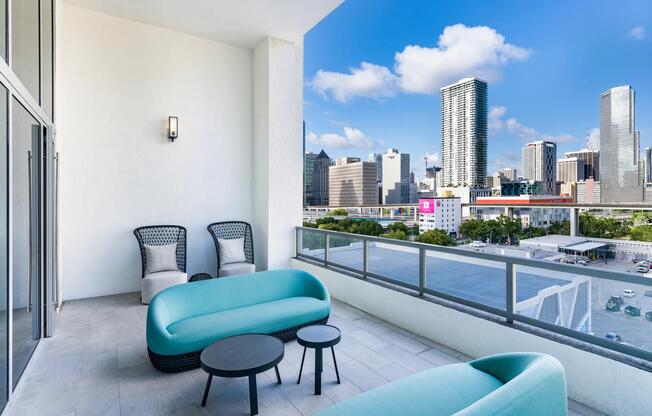 Unwind on your private balcony at Modera Riverside while taking in dynamic views of downtown Miami.