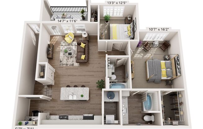2 beds, 2 baths, 1,214 sqft, $2,025, Unit 4203
