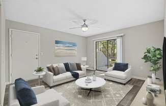 a living room with couches and a coffee table