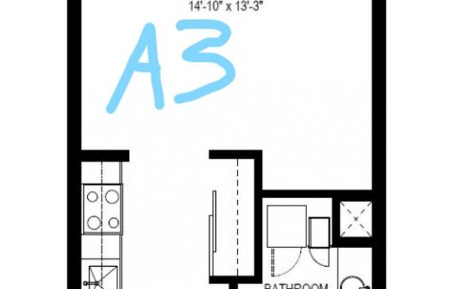 Studio, 1 bath, 435 sqft, $1,380, Unit 303