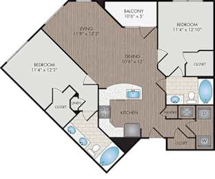 2 beds, 2 baths, 1,083 sqft, $1,670