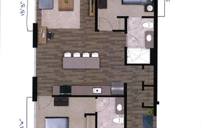 2 beds, 2 baths, 982 sqft, $1,700, Unit 804