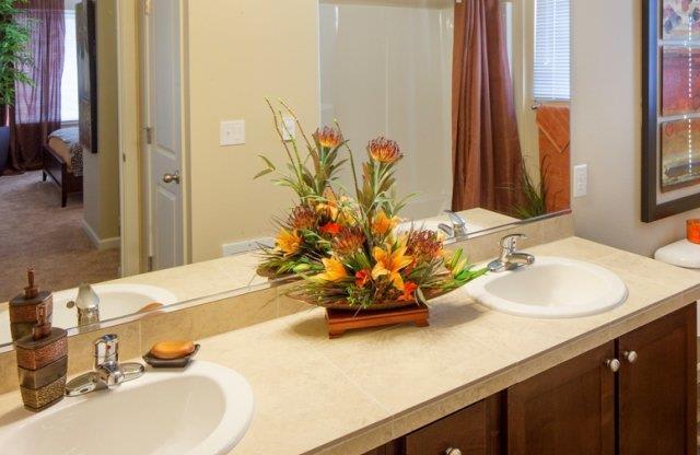 The Landing Apartments Model Townhome Bathroom With Dual Sinks