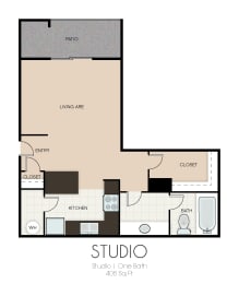 Studio, 1 bath, 408 sqft, $1,143