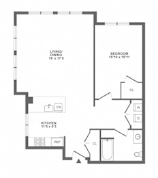 1 bed, 1 bath, 975 sqft, $2,526