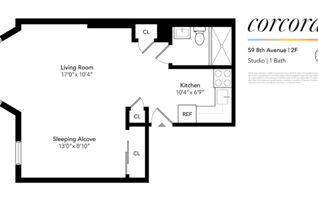 Studio, 1 bath, $2,900, Unit 2F