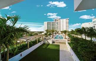 The Bridge pool deck and North Tower at Quantum Apartments