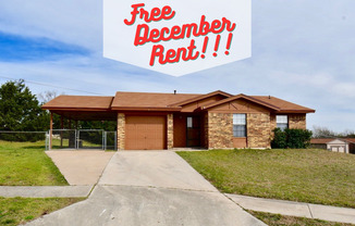 FREE RENT for the month of December!!! Charming 3 Bedroom 1.75 Bath, 1 Car Garage, 1 Carport Home In Copperas Cove!