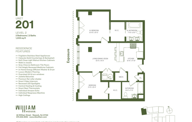 2 beds, 2 baths, 1,005 sqft, $3,071, Unit 201