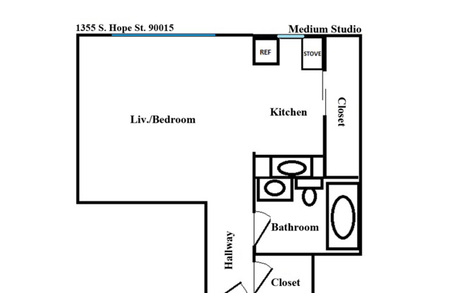 Studio, 1 bath, 320 sqft, $1,145, Unit 203