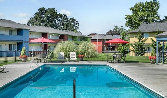A swimming pool at Alder Creek Apartments, Vancouver, WA
