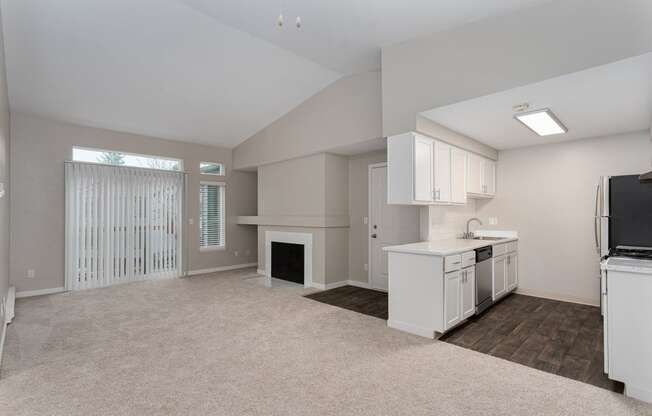 Novela Apartments Living Room with Kitchen View