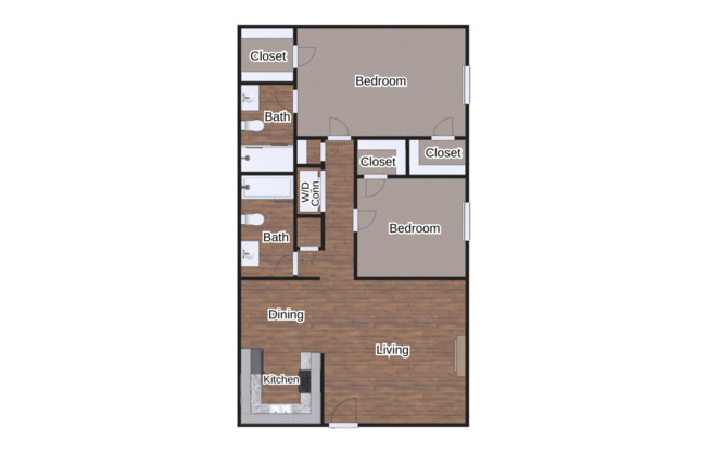 2 beds, 2 baths, 986 sqft, $865