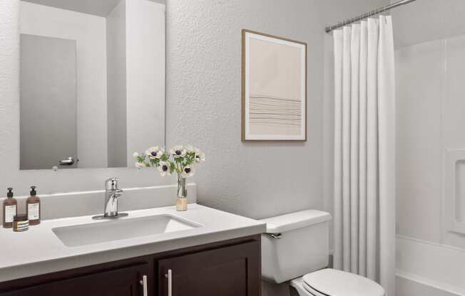 a bathroom with a sink and a toilet and a shower at Verona, Colorado