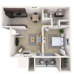 1 bed, 1 bath, 718 sqft, $1,074