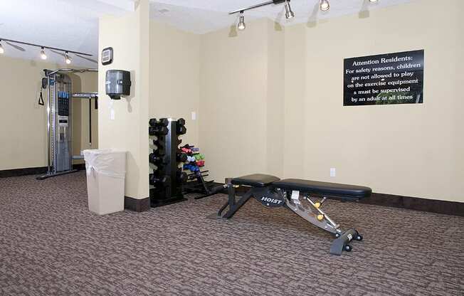 Fitness room with weight bench