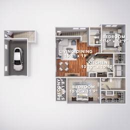 2 beds, 2 baths, 1,148 sqft, $1,959