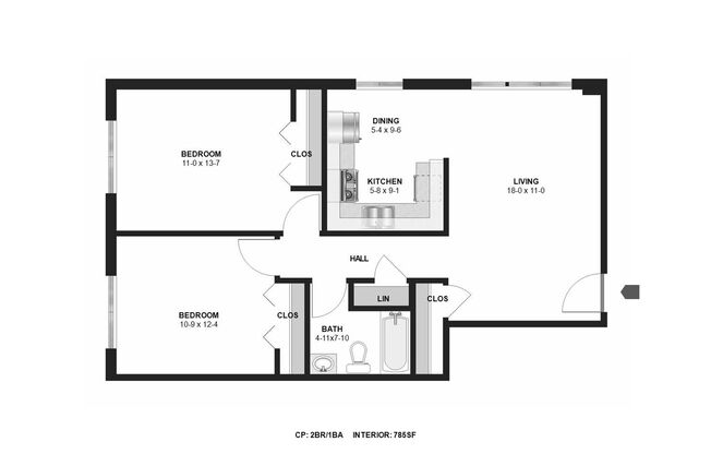 2 beds, 1 bath, 785 sqft, $1,200, Unit 104001