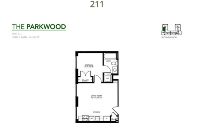 1 bed, 1 bath, 445 sqft, $1,450, Unit 211