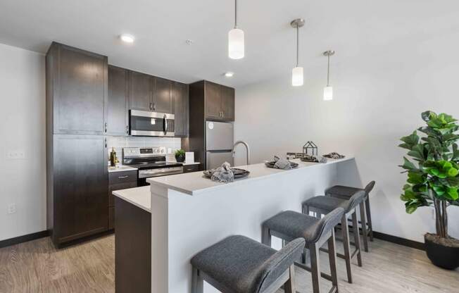 fully equipped kitchens with stainless steel appliances