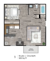 Studio, 1 bath, 500 sqft, $1,035