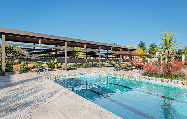 Pool with Daybeds at Solstice Living Apartments in Tucson Arizona