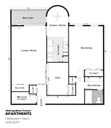 1 bed, 1 bath, 1,200 sqft, $1,300