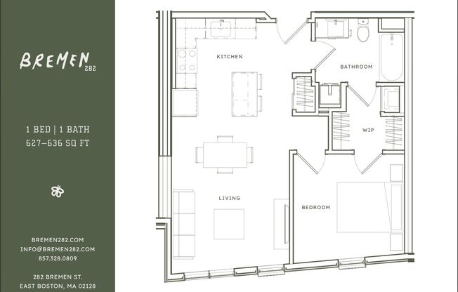 1 bed, 1 bath, 633 sqft, $3,050, Unit 303