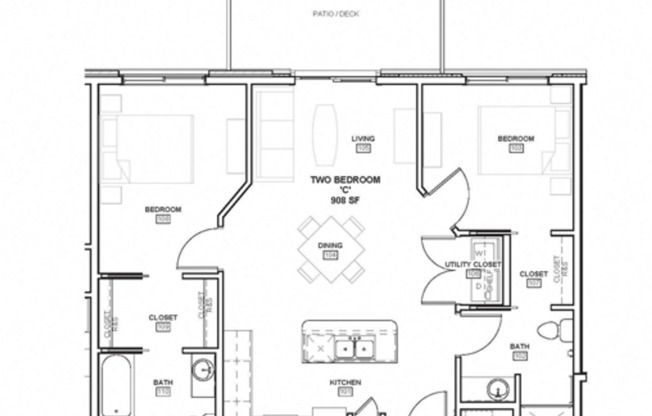 2 beds, 2 baths, $1,500, Unit 303
