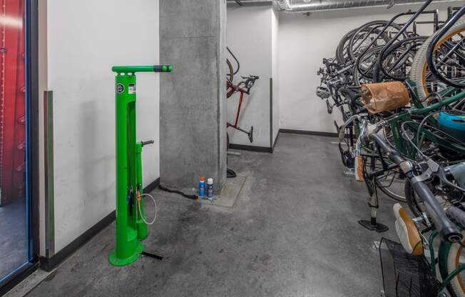 Bike storage and repair room at The Parker, OR 97209