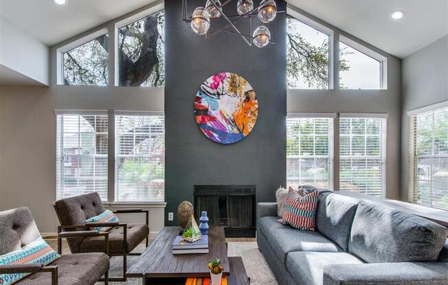 Distinguished Lounge Area With Fireplace at Wildwood Apartments, CLEAR Property Management, Texas, 78752