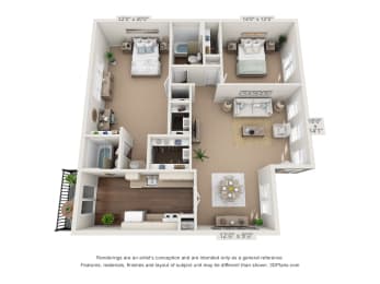2 beds, 2 baths, 1,116 sqft, $1,540