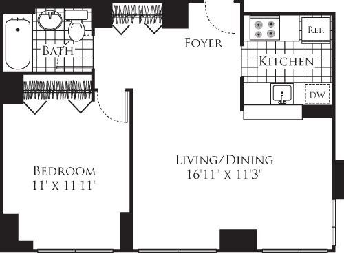 1 bed, 1 bath, 641 sqft, $6,035, Unit 6D