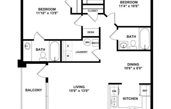 2 beds, 2 baths, 978 sqft, $1,831