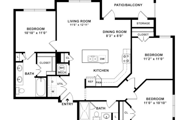 3 beds, 2 baths, 1,160 sqft, $1,286