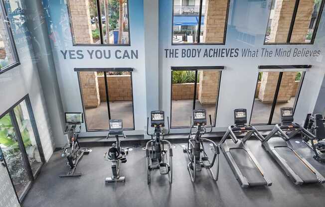 A gym with a sign that says