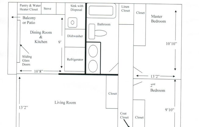 2 beds, 1 bath, 830 sqft, $1,350, Unit C09