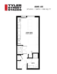 Studio, 1 bath, 499 sqft, $1,495