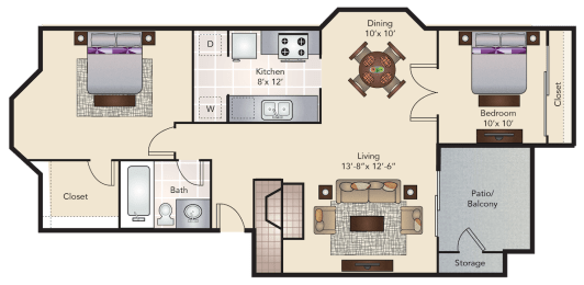 2 beds, 1 bath, 805 sqft, $1,274