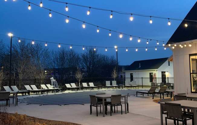 Outdoor Sundeck Lounge Under Twinkling Lights