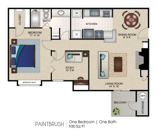 1 bed, 1 bath, 930 sqft, $1,229