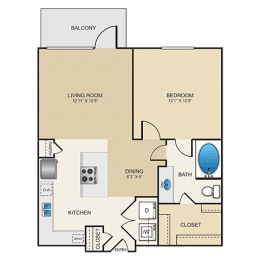 1 bed, 1 bath, 673 sqft, $1,421