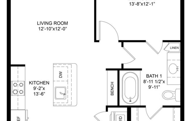 1 bed, 1 bath, 698 sqft, $1,534