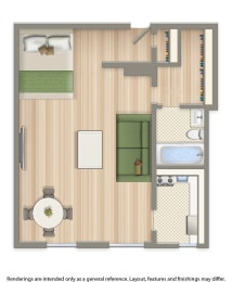 Studio, 1 bath, 417 sqft, $1,815