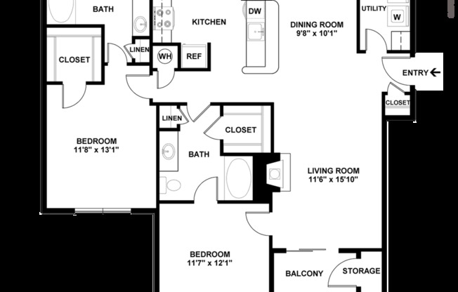 2 beds, 2 baths, 1,228 sqft, $2,152